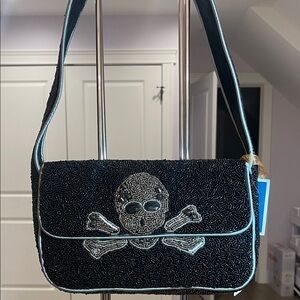 Black Beaded Skull Bag NWT